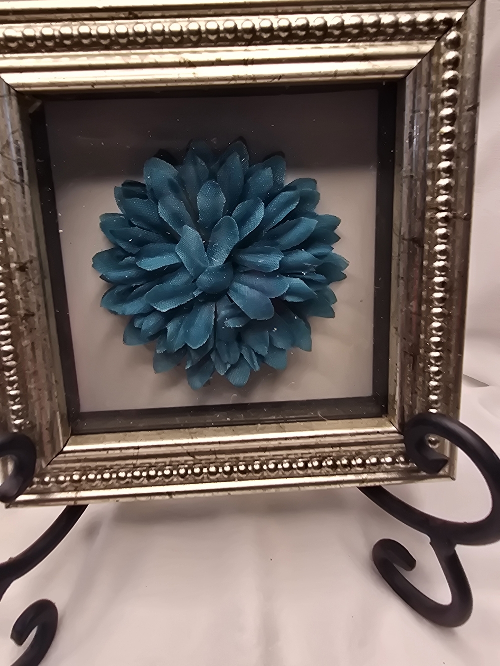 Framed Teal Flower Wall Accent by